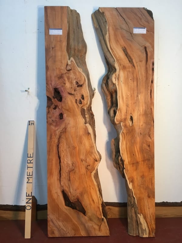 YEW REVERSE BOOKMATCHED RIVER SET 0934B-1/2 Single Waney Natural Live Edge Planed Hardwood Kiln Dried Seasoned Board thickness 11.5cm Wildwood River Tables