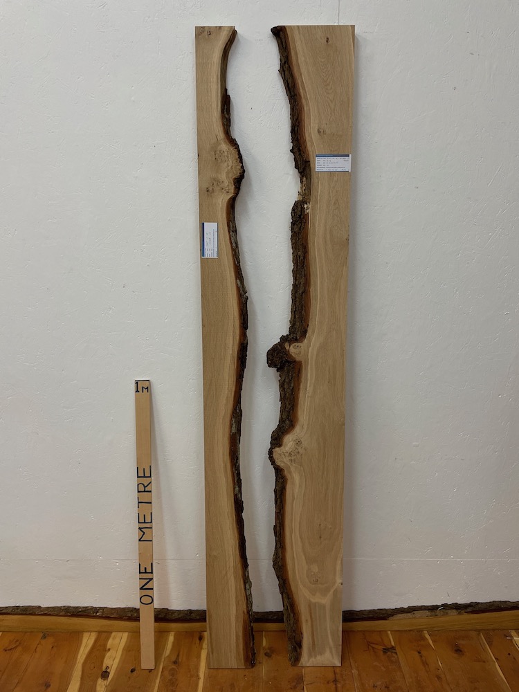 BURRY OAK RIVER SET Natural Waney Edge Slab Planed Finish Hardwood Board 1548B-1/6 Thickness 4cm Kiln Dried Seasoned Wildwood Live Edge