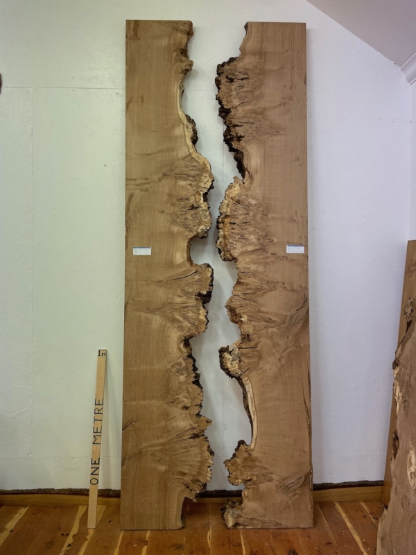 BURRY OAK River Table Set Single Waney Edge Slabs Planed Finish Hardwood Boards 1547A-5L/6L Thickness 5cm Kiln Dried Seasoned Live Edge Wildwood Shelf Desktop Tabletop Worktops Dining Tabletops