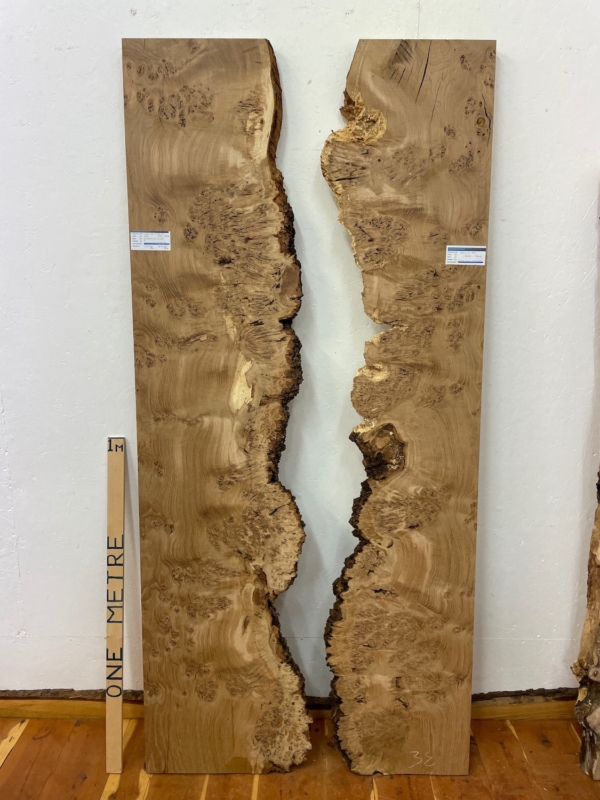 BURRY OAK River Table Set Single Waney Edge Slabs Planed Finish Hardwood Boards 1547A-9ALR Thickness 5cm Kiln Dried Seasoned Live Edge Wildwood Shelf Desktop Tabletop Worktops Dining Tabletops