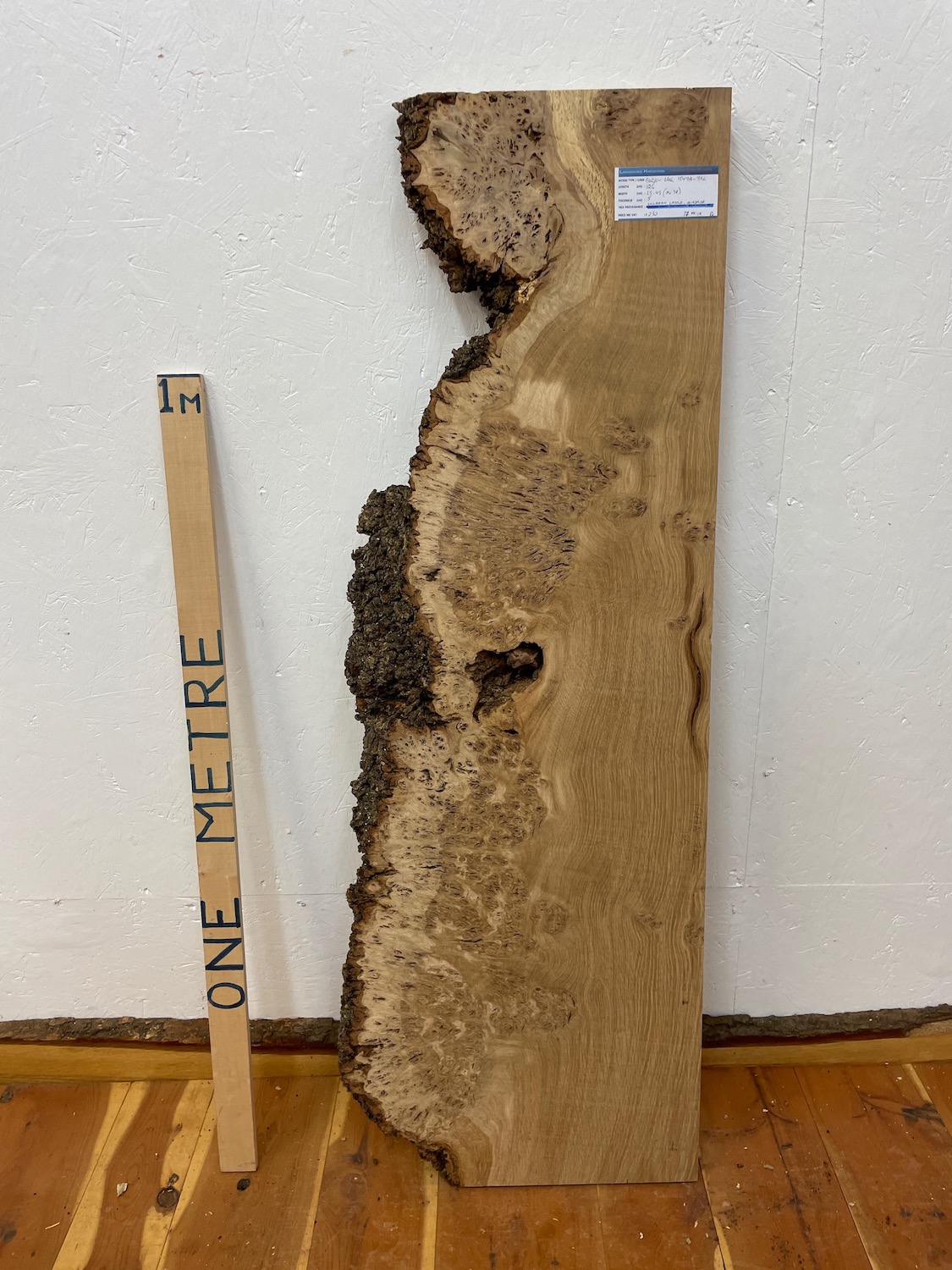 BURRY OAK Single Waney Natural Edge Slab Planed Finish Hardwood Board 1547A-7AL Thickness 5cm Kiln Dried Seasoned Live Edge Shelf