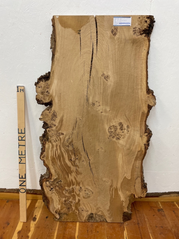 BURRY OAK Natural Waney Edge Slab Milled Finish Hardwood Board 1547B-2 Thickness 4.8cm Kiln Dried Seasoned Live Edge Desktops Coffee Tabletops Wildwood