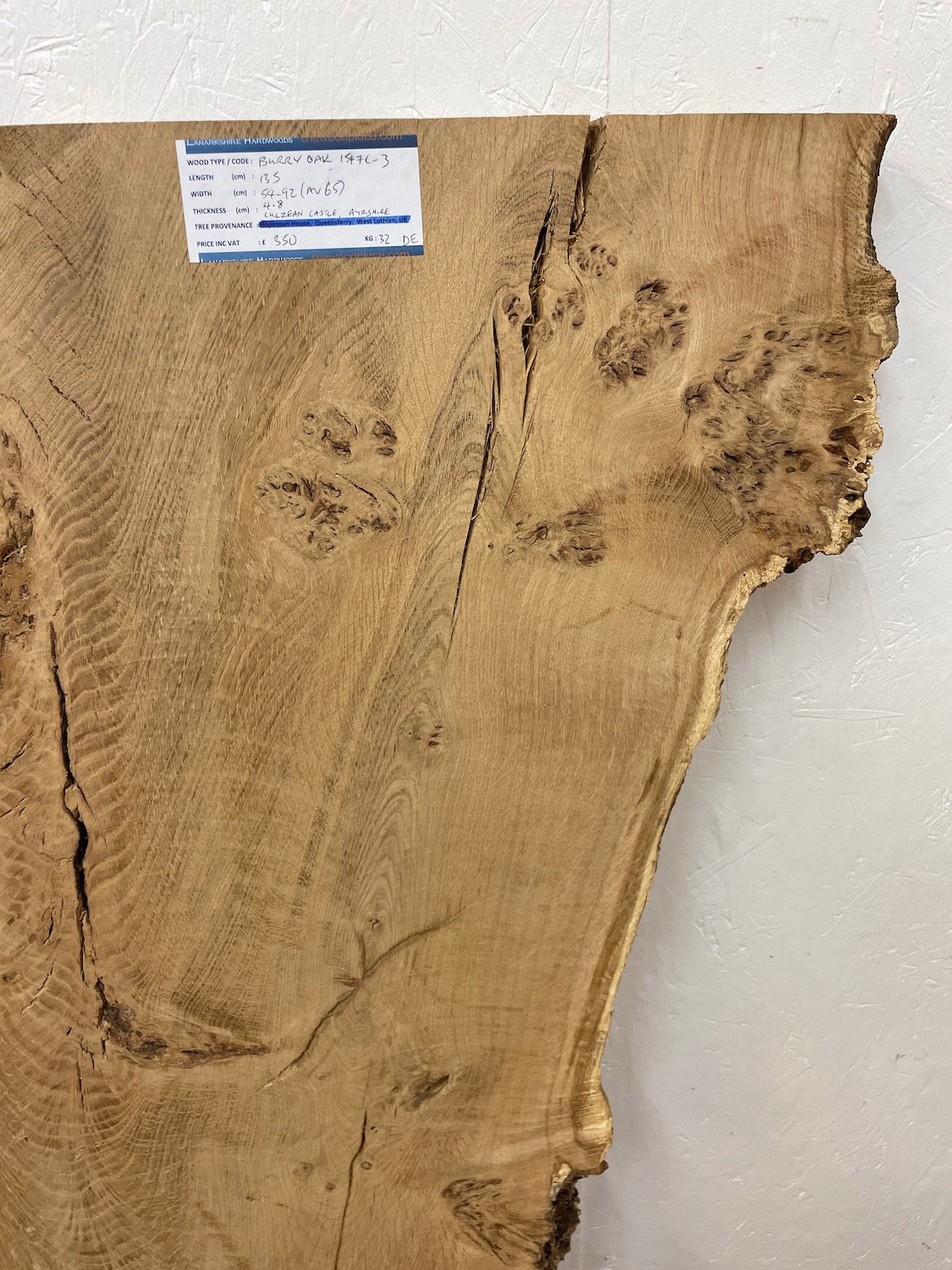 BURRY OAK Natural Waney Edge Slab Milled Finish Hardwood Board 1547C-3 Thickness 4.8cm Kiln Dried Seasoned Live Edge Desktops Coffee Tabletops Wildwood - Image 5