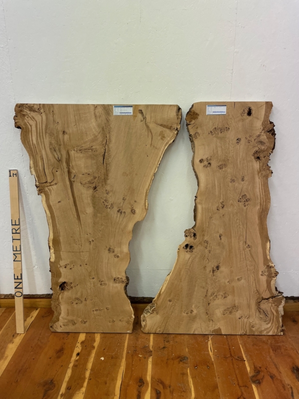 BURRY OAK River Table Set Single Waney Edge Slabs Milled Finish Hardwood Boards 1547C-4/5 Thickness 5cm Kiln Dried Seasoned Live Edge Wildwood Desktop Tabletop
