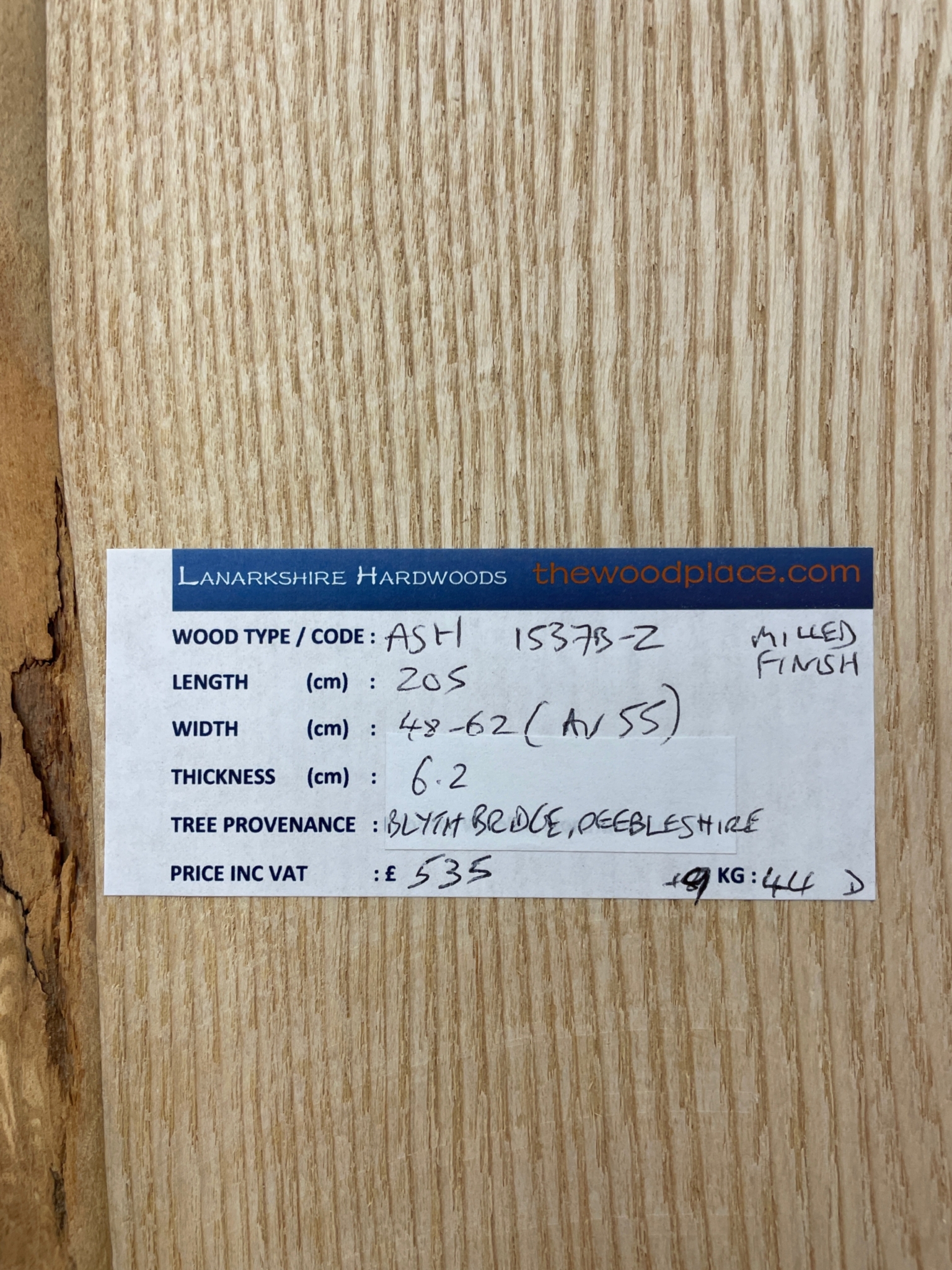 ASH Single Waney Natural Edge MILLED Finish Hardwood Board 1537B-2 Thickness 6.2cm Kiln Dried Seasoned Live Edge - Image 3
