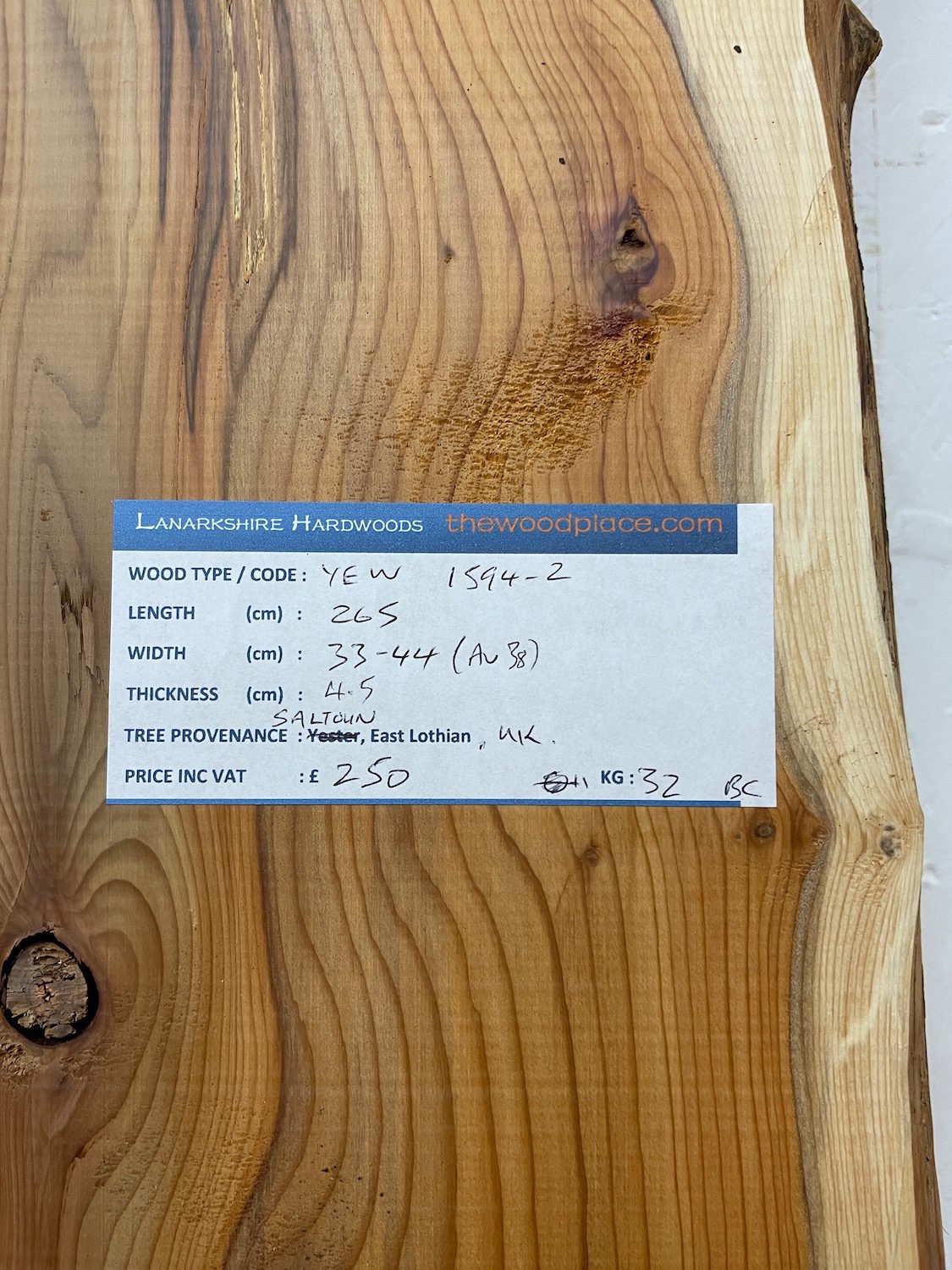 YEW Natural Waney Edge Slab Planed Finish Hardwood Board 1594-2 Thickness 4.5cm Kiln Dried Seasoned Live Edge Wallart Wildwood - Image 3