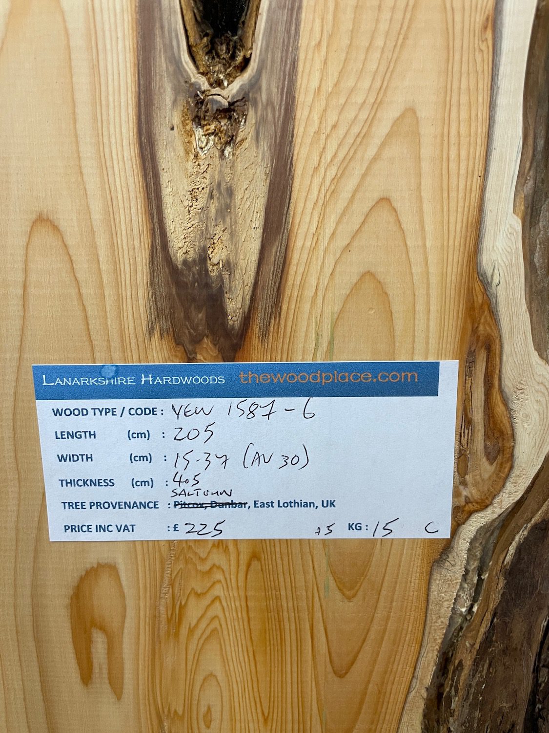 YEW Natural Waney Edge Slab Planed Finish Hardwood Board 1587-6 Thickness 4.5cm Kiln Dried Seasoned Live Edge Wallart Wildwood - Image 3