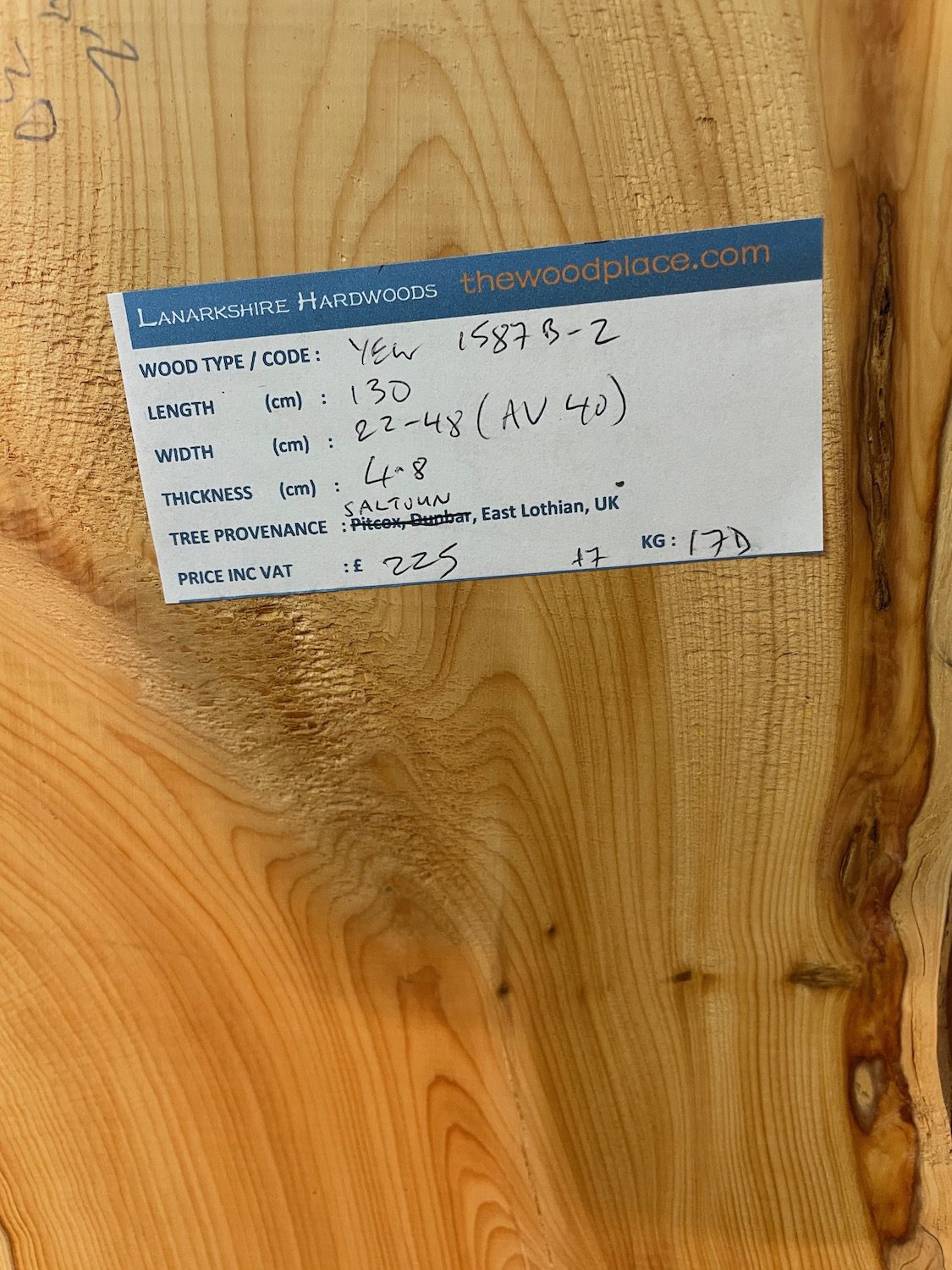 YEW Natural Waney Edge Slab Planed Finish Hardwood Board 1587B-2 Thickness 4.8cm Kiln Dried Seasoned Live Edge Wallart Wildwood - Image 3
