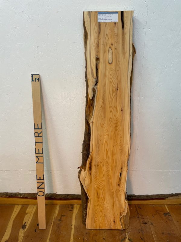 YEW Natural Waney Edge Slab Planed Finish Hardwood Board 1587B-4 Thickness 4.8cm Kiln Dried Seasoned Live Edge Wildwood Wallart