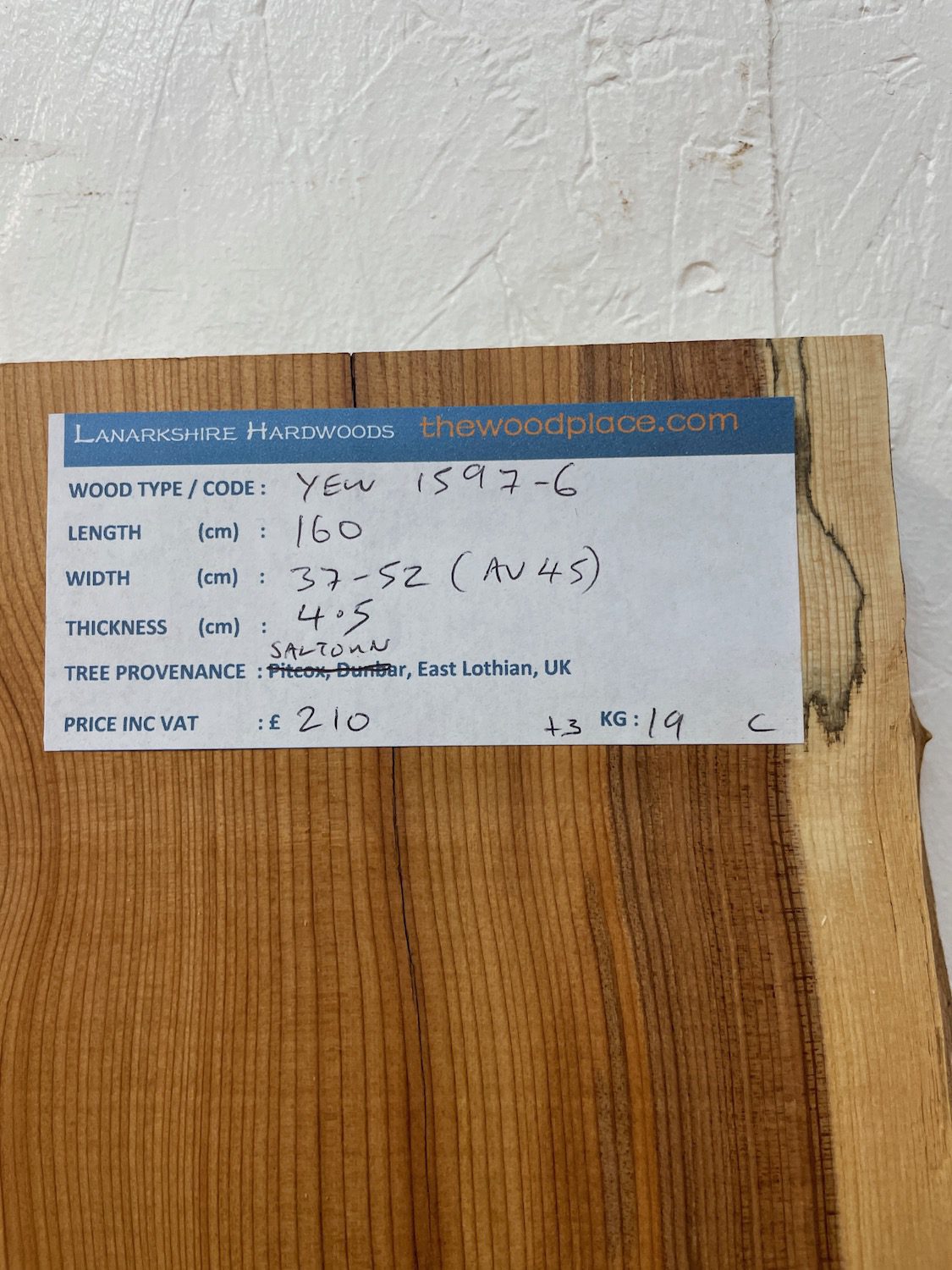 YEW Natural Waney Edge Slab Planed Finish Hardwood Board 1597-6 Thickness 4.5cm Kiln Dried Seasoned Live Edge - Image 3