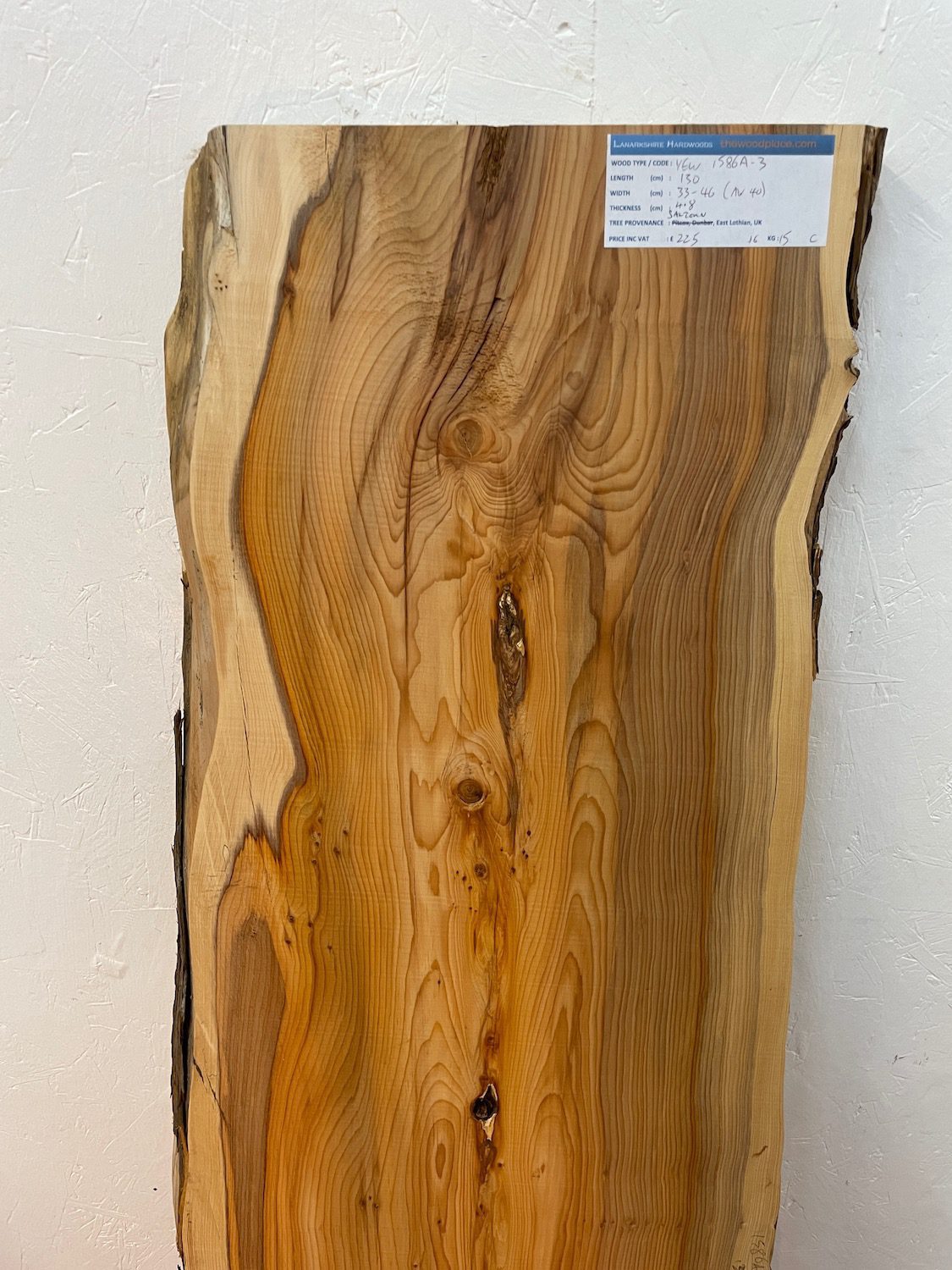 YEW Natural Waney Edge Slab Planed Finish Hardwood Board 1586A-3 Thickness 4.8cm Kiln Dried Seasoned Live Edge - Image 4