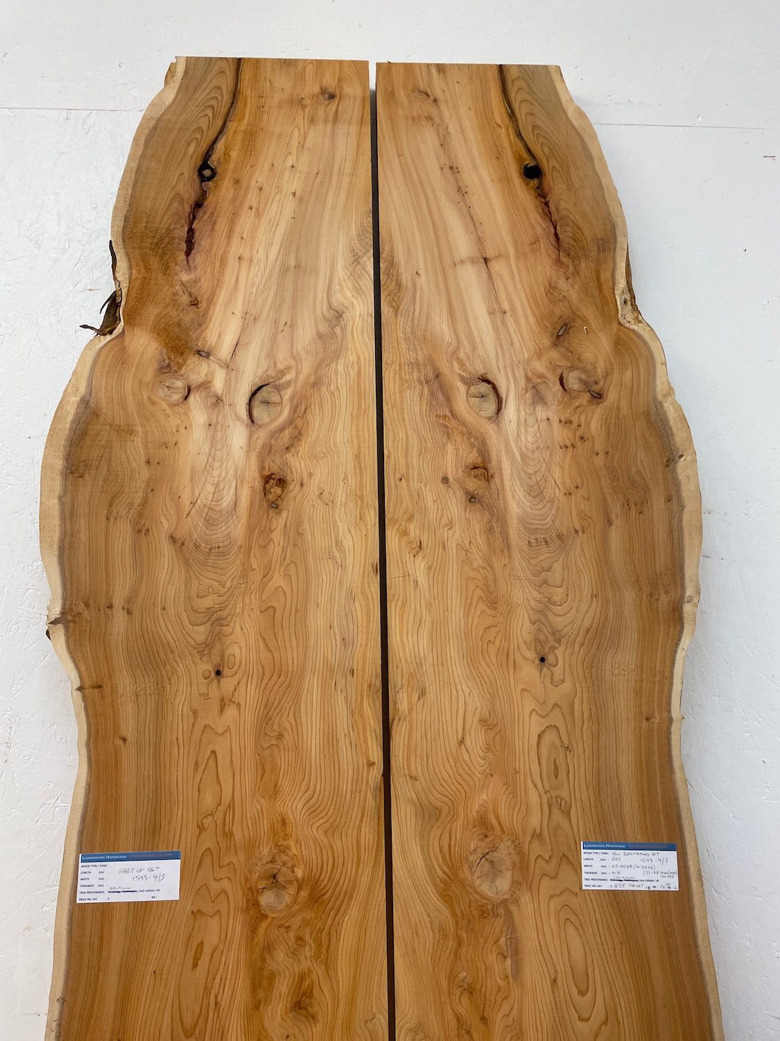 YEW Bookmatched Table Set Single Waney Edge Slabs Planed Finish Hardwood Boards 1593-4/5 Thickness 4.8cm Kiln Dried Seasoned Live Edge Epoxy Resin Projects Wildwood Desktop Tabletop Kitchen Worktops Dining Tabletops - Image 4