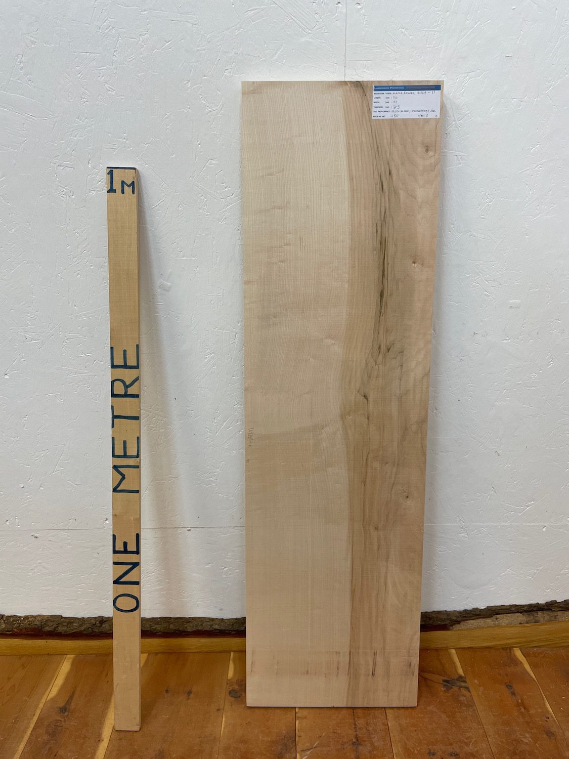 FIGURED MAPLE PAR Planed All Round Square Edge Planed Finish Hardwood Board 1682A-11 Thickness 3.5cm Kiln Dried Seasoned