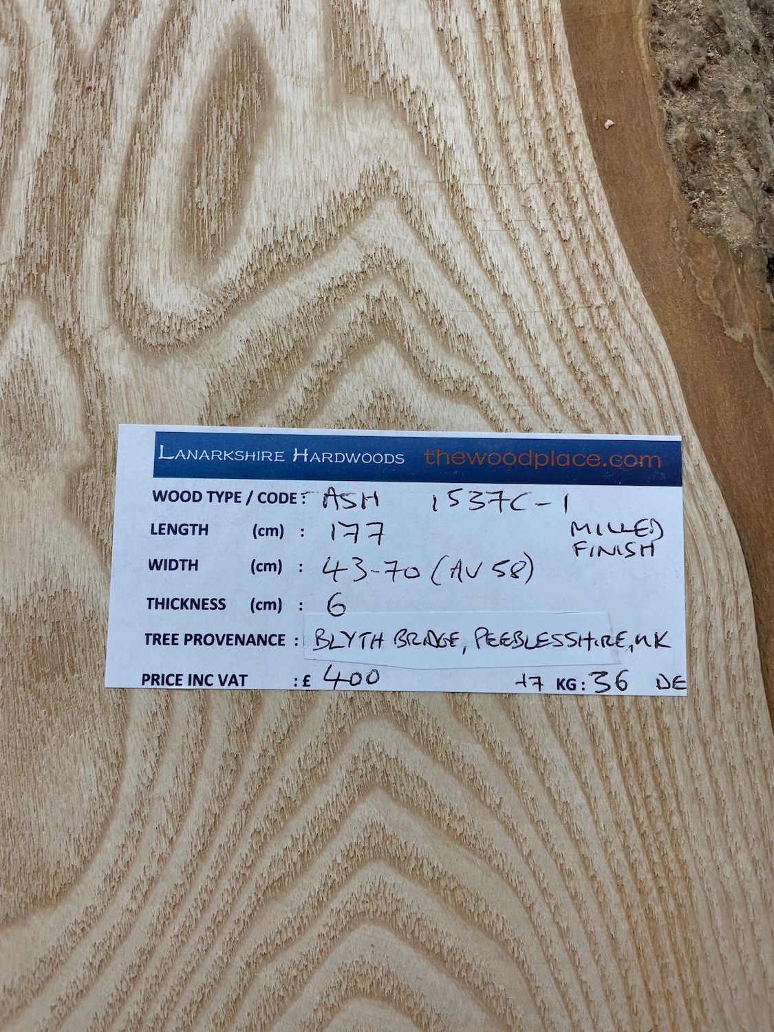 ASH Natural Waney Edge Slab Milled Finish Hardwood Board 1537C-1 Thickness 6cm Kiln Dried Seasoned Live Edge Desktops Coffee Tabletops Wildwood - Image 3