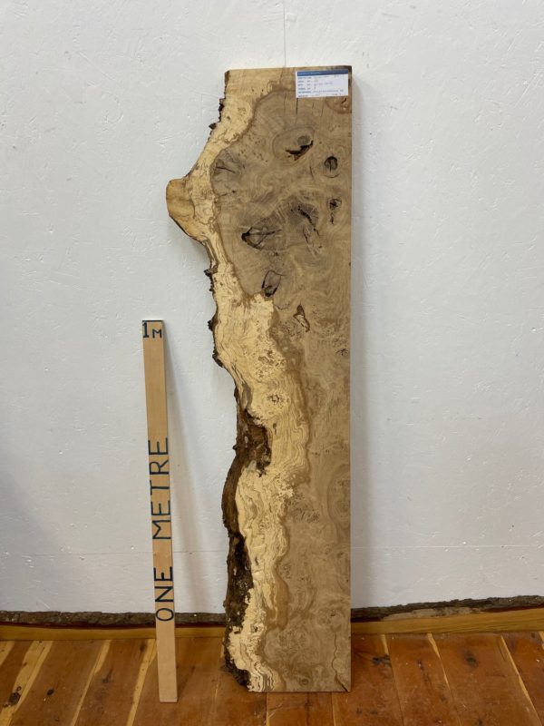 BURRY FIGURED Single Waney Edge Slab Planed Finish Hardwood Board 1322-1 Thickness 5cm Kiln Dried Seasoned Live Edge Wildwood Shelves Mantels