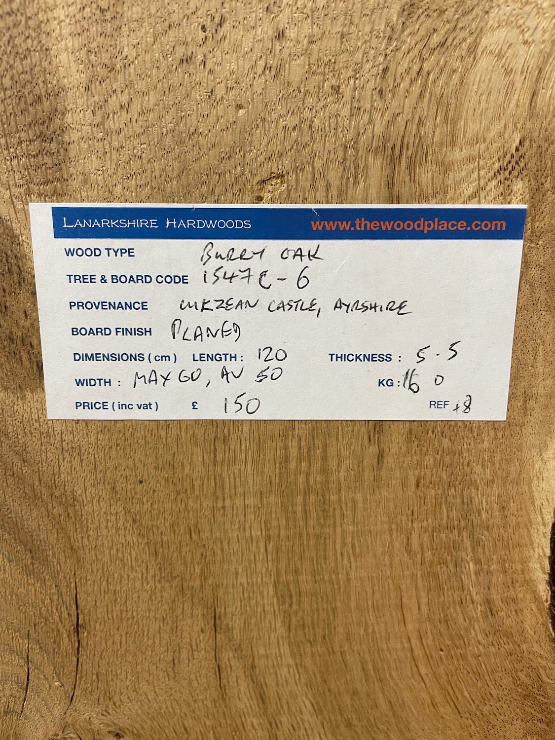 BURRY OAK Waney Edge Slab Planed Finish Hardwood Board 1547C-6 Thickness 5.5cm Kiln Dried Seasoned Live Edge Decorative Board Wildwood Offcut - Image 3