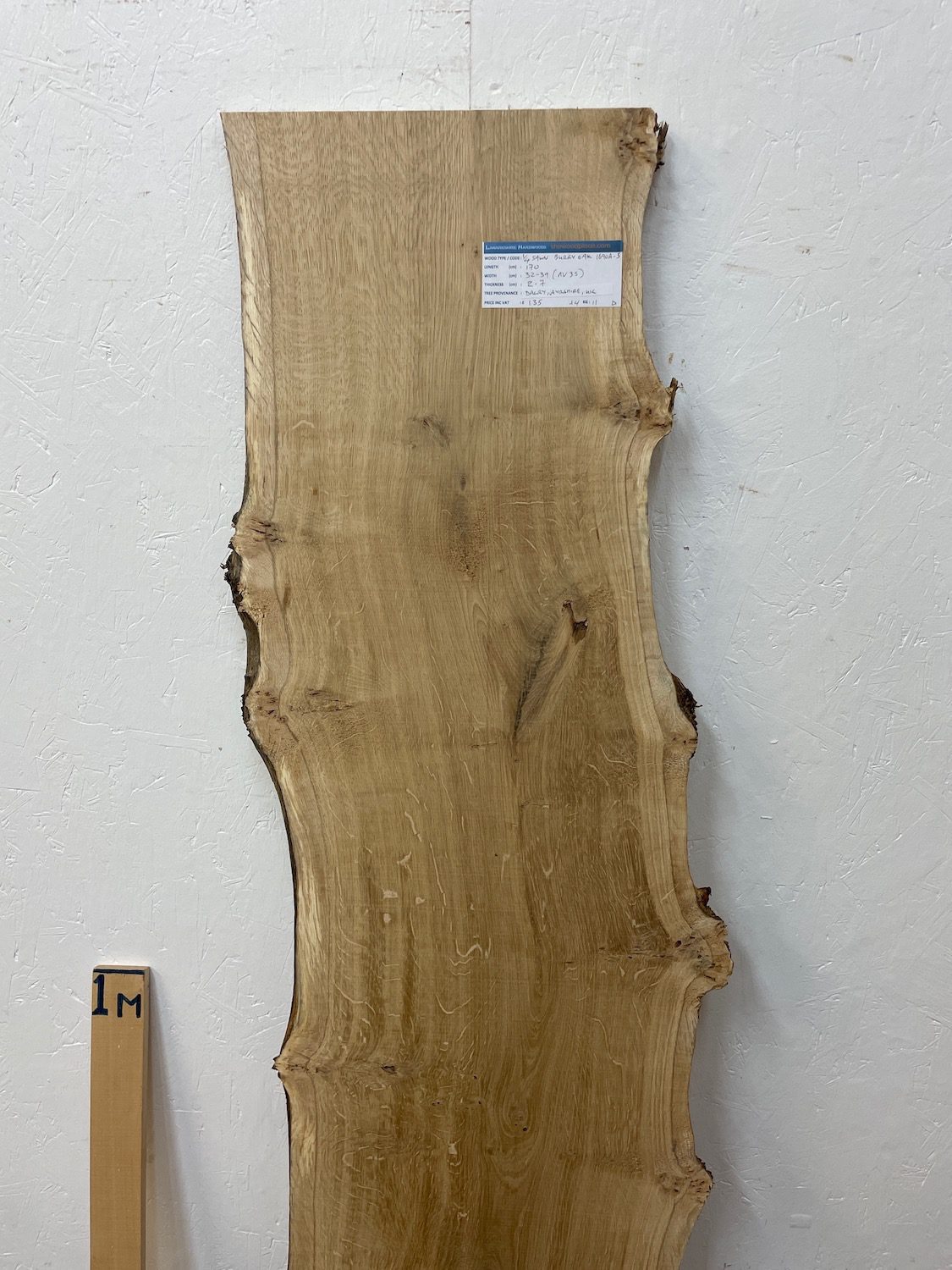 BURRY QUARTER SAWN OAK Natural Waney Edge Slab Planed Finish Hardwood Board 1690A-5 Thickness 2.7cm Kiln Dried Seasoned Live Edge - Image 4