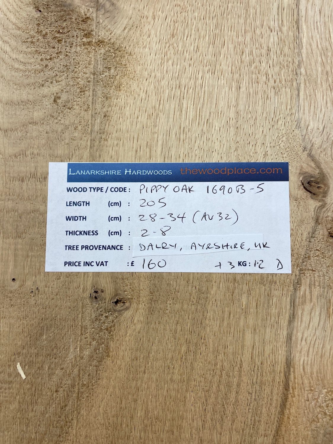 PIPPY OAK Natural Waney Edge Slab Planed Finish Hardwood Board 1690B-5 Thickness 2.8cm Kiln Dried Seasoned Live Edge - Image 3