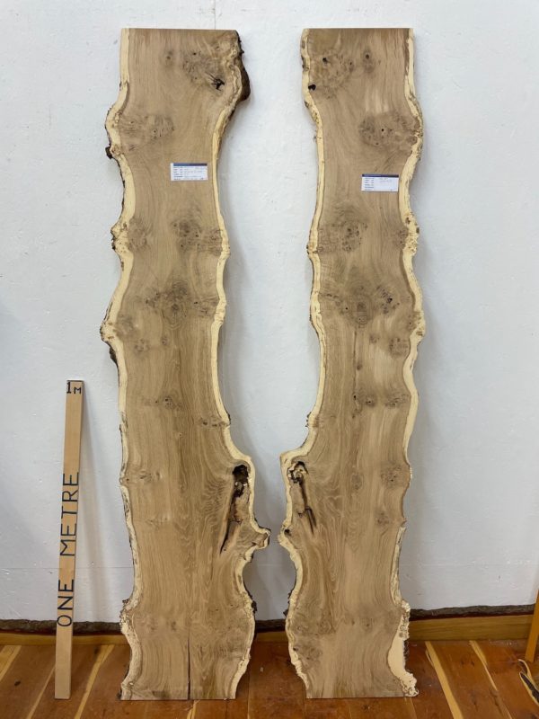 BURRY OAK BOOKMATCHED SET Natural Waney Edge Slab Planed Finish Hardwood Board 1693-5/6 Thickness 2.4cm Kiln Dried Seasoned Live Edge Wildwood Wallart