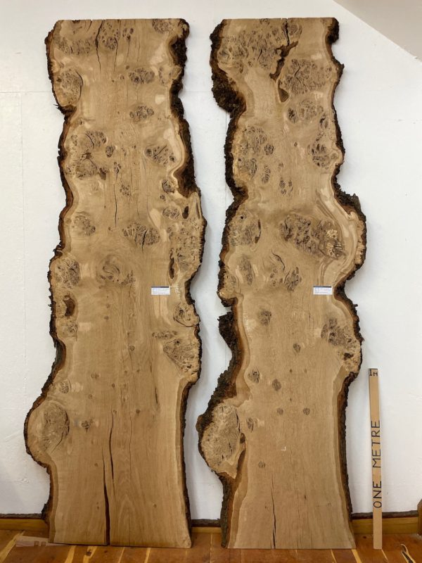 BURRY OAK River Table Set Double Waney Edge Slabs Milled Finish Hardwood Boards 1584A-10/11 Thickness 5cm Kiln Dried Seasoned Live Edge Epoxy Resin Projects Wildwood Desktops Dining Tabletops Worktops Wallart