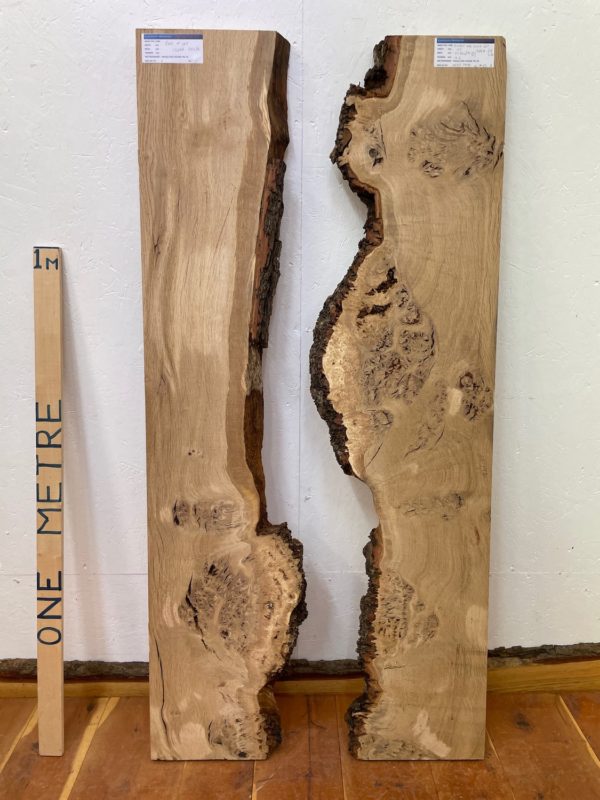 BURRY OAK RIVER SET Single Waney Natural Live Edge Slabs Planed Finish Hardwood BoardS 1584A-5BL/R Thickness 4.5cm Kiln Dried Seasoned Live Edge Epoxy Resin Projects CoffeeTableTops Dining Tabletops Wildwood