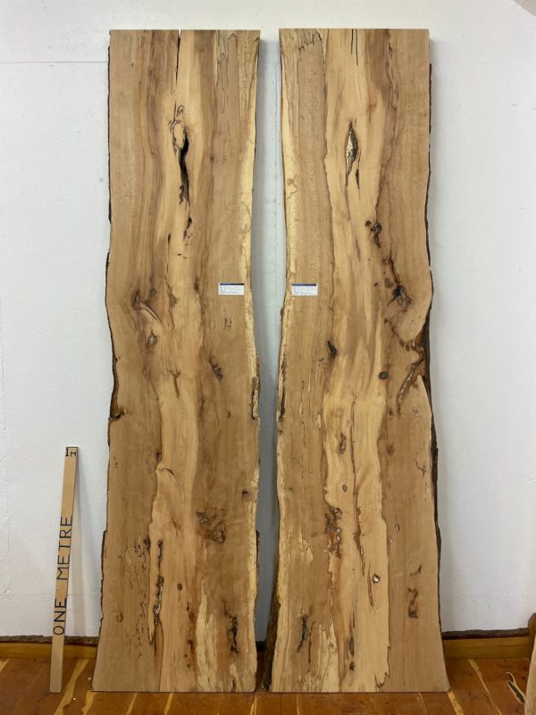 SPALTED BEECH Bookmatched River Table Set Double Waney Edge Slabs Milled Finish Hardwood Boards 1657-3/4 Thickness 6cm Kiln Dried Seasoned Live Edge Epoxy Resin Projects Wildwood Desktops Dining Tabletops Worktops