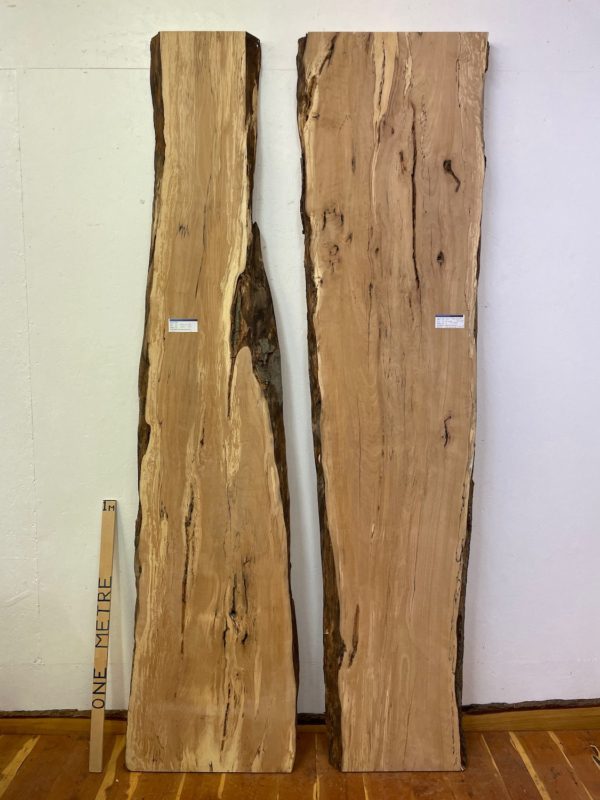 SPALTED BEECH Reverse Bookmatched River Table Set Double Waney Edge Slabs Milled Finish Hardwood Boards 1657-6/7 Thickness 6cm Kiln Dried Seasoned Live Edge Epoxy Resin Projects Wildwood Desktops Dining Tabletops Worktops