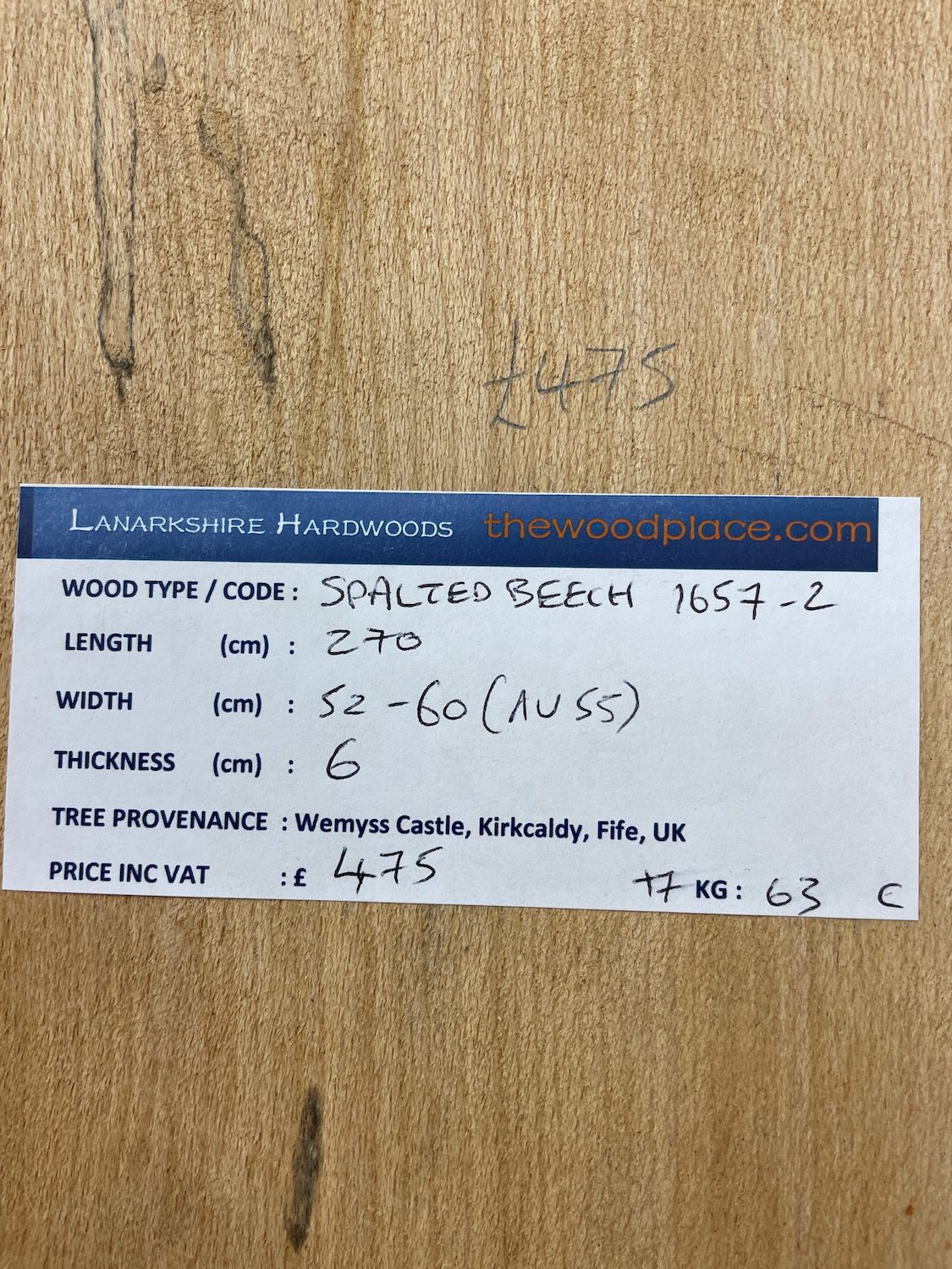 SPALTED BEECH Natural Waney Edge Slab Milled Finish Hardwood Board 1657-2 Thickness 6cm Kiln Dried Seasoned Live Edge Dining Tabletops Worktops Headboards - Image 2