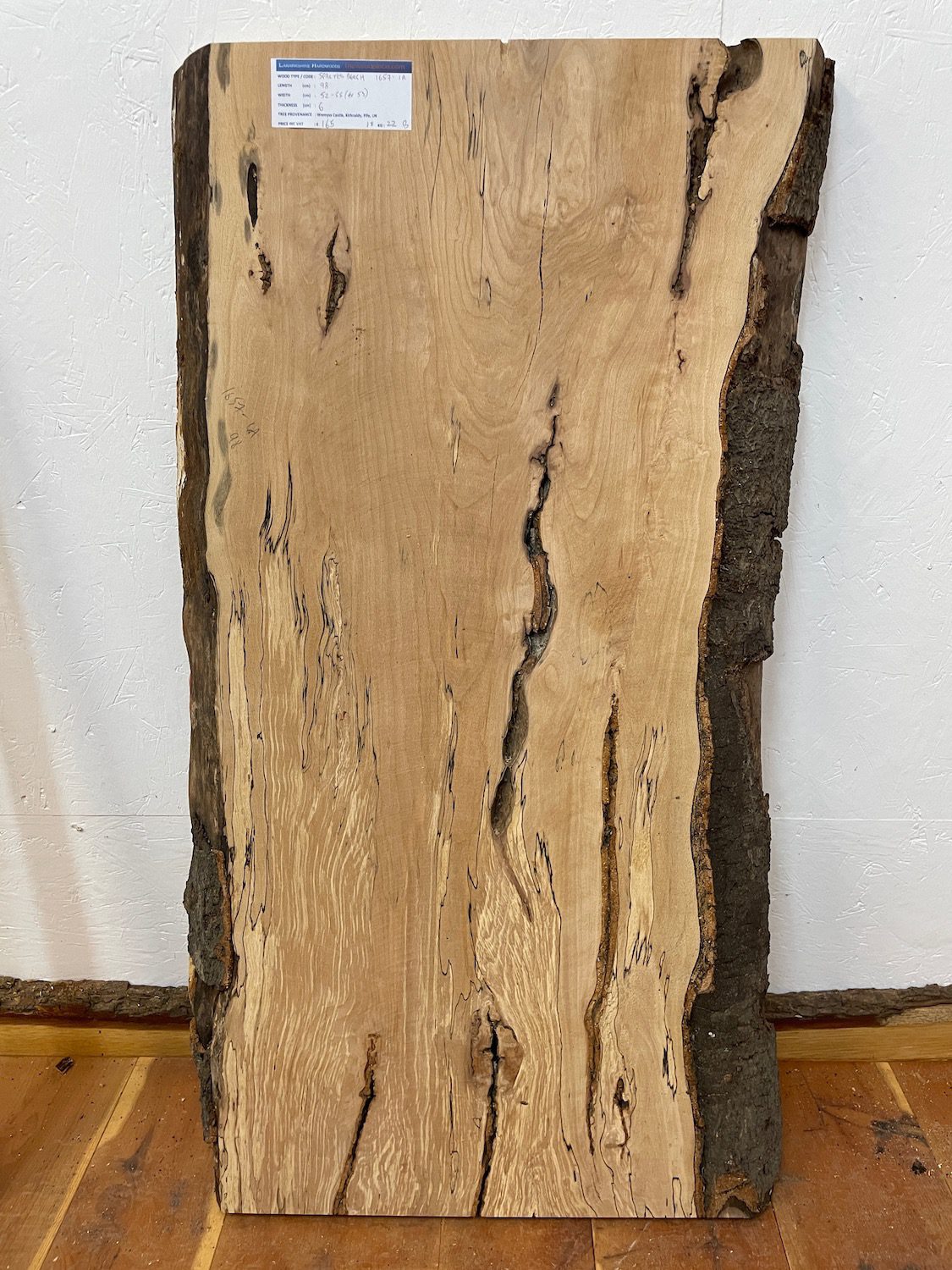 SPALTED BEECH Natural Waney Edge Slab Milled Finish Hardwood Board 1657-1A Thickness 6cm Kiln Dried Seasoned Live Edge Coffee Tabletops - Image 4