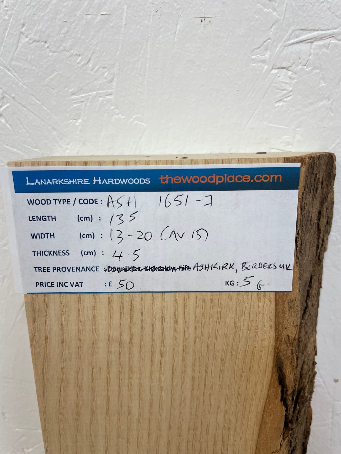 ASH Single Waney Edge Slab Planed Finish Hardwood Board 1651-7 Thickness 4.5cm Kiln Dried Seasoned Live Edge Wildwood Shelves Mantels - Image 3