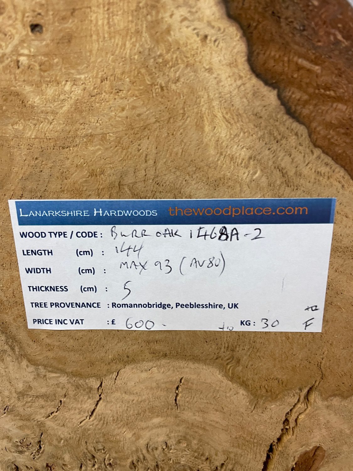 RIPPLE FIGURED BURR OAK Natural Waney Edge Slab Milled Finish Hardwood Board 1468A-2 Thickness 5cm Kiln Dried Seasoned Live Edge Coffee Tabletops Desks Wildwood Wallart - Image 3