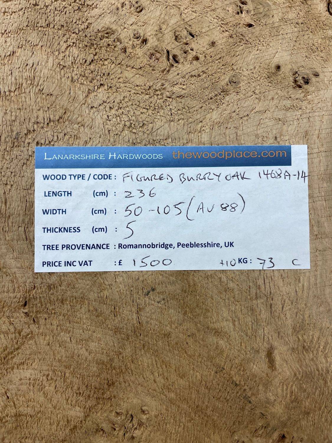 RIPPLE FIGURED BURR OAK Natural Waney Edge Slab Milled Finish Hardwood Board 1468A-14 Thickness 5cm Kiln Dried Seasoned Live Edge Coffee Tabletops Desks Wildwood Wallart Dining Tabletops - Image 3