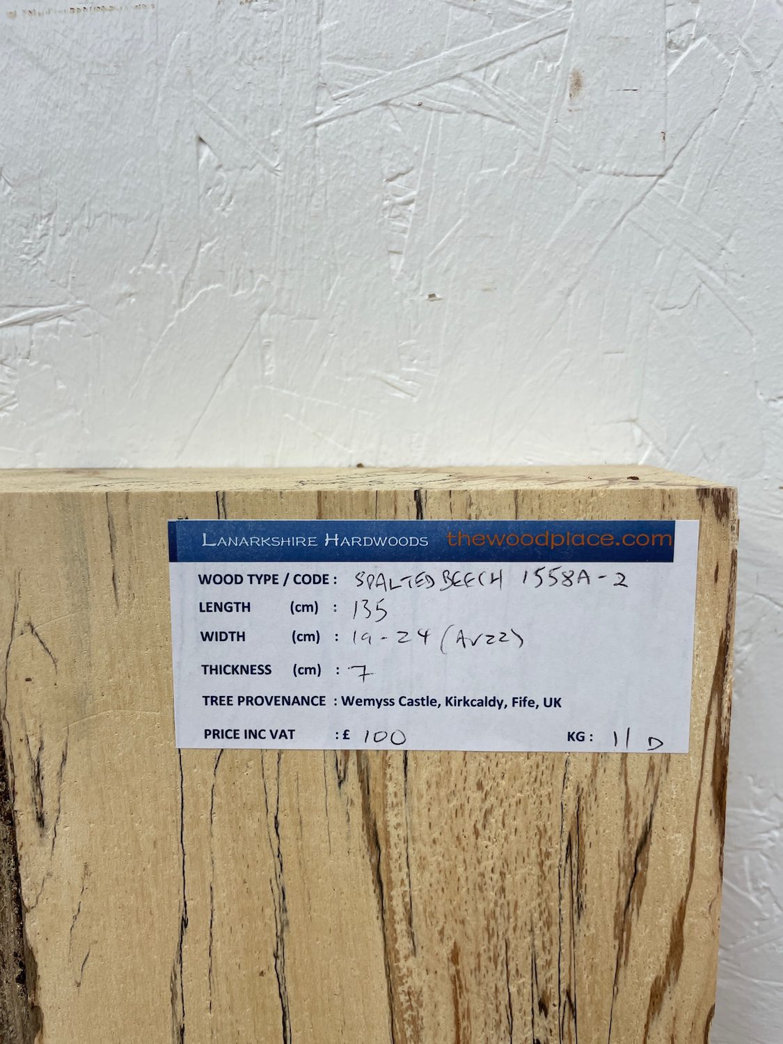 SPALTED BEECH Single Waney Edge Slab Planed Finish Hardwood Board 1558A-8 Thickness 6cm Kiln Dried Seasoned Live Edge Wildwood Shelves Fire Surrounds Mantels - Image 3