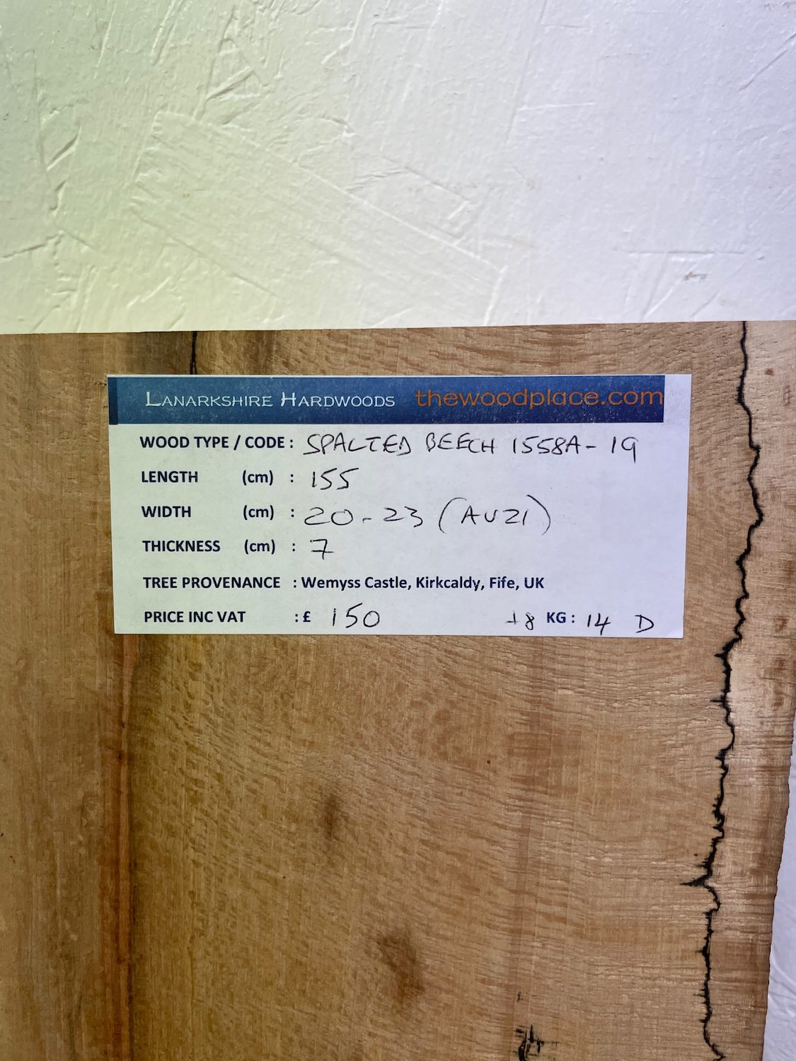 SPALTED BEECH Single Waney Edge Slab Planed Finish Hardwood Board 1558A-19 Thickness 7cm Kiln Dried Seasoned Live Edge Wildwood Shelves Fire Surrounds Mantels - Image 3