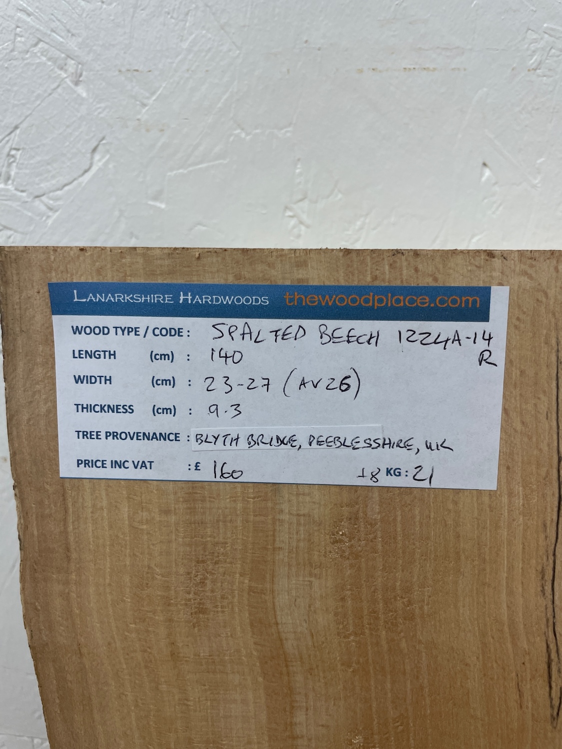 SPALTED BEECH Single Waney Edge Slab Planed Finish Hardwood Board 1224A-14R Thickness 9.3cm Kiln Dried Seasoned Live Edge Wildwood Shelves Mantels - Image 3