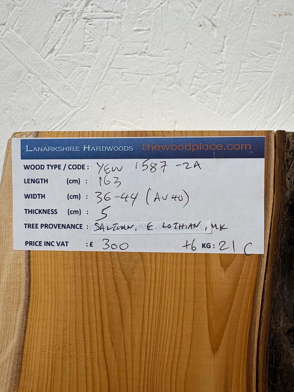 YEW Natural Waney Edge Slab Planed Finish Hardwood Board 1587-2A Thickness 5cm Kiln Dried Seasoned Live Edge Furniture making CoffeeTableTops Decorative Wildwood Board - Image 3