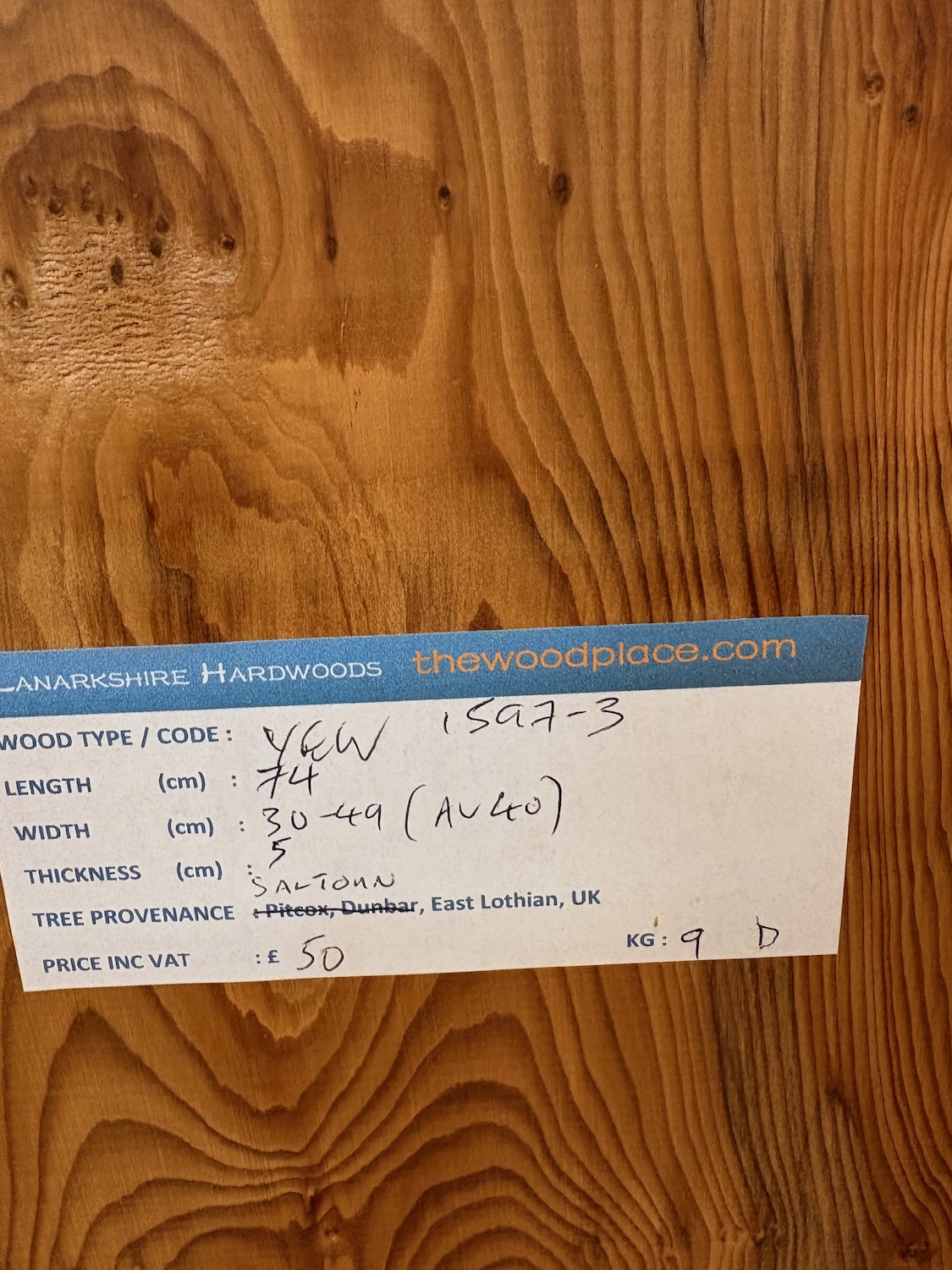 YEW Natural Waney Edge Slab Planed Finish Hardwood Board 1597-3 Thickness 5cm Kiln Dried Seasoned Live Edge Offcut - Image 3