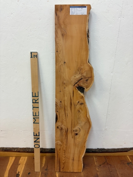 YEW Single Waney Edge Slab Planed Finish Hardwood Board 1592-3 Thickness 5cm Kiln Dried Seasoned Live Edge Shelves Mantels Wildwood